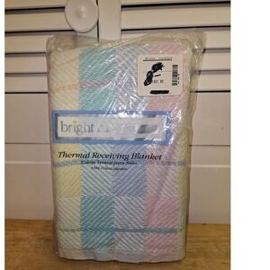 Bright Future Baby Thermal Receiving Blanket Pastel Plaid 100% Cotton 30x40 NIP